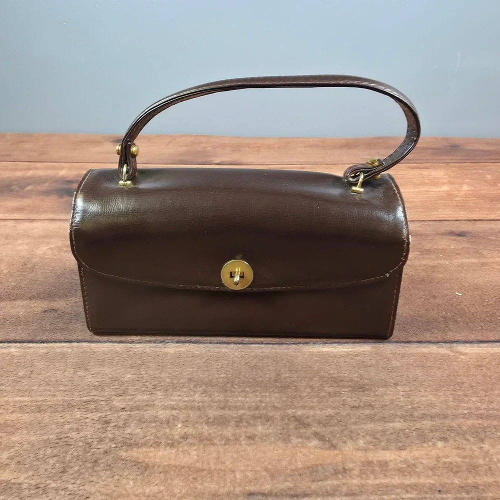 Gimbels Brothers Top Handle Bag Womens Small Brown Good Vintage French Leather